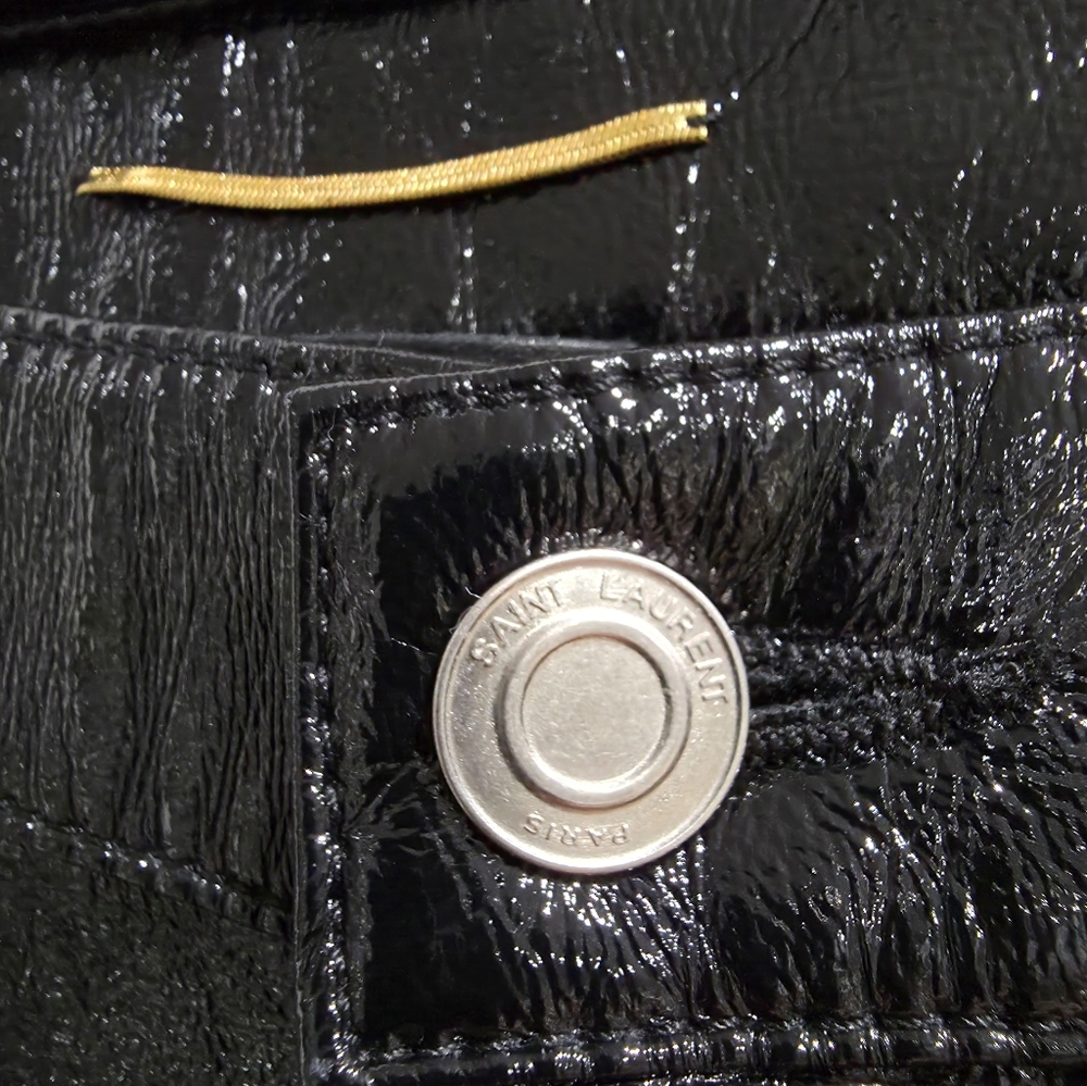 SAINT LAURENT Runway Black Vinyl High Waist Slim Shiny Skinny Pants 28 - Picture 3 of 7